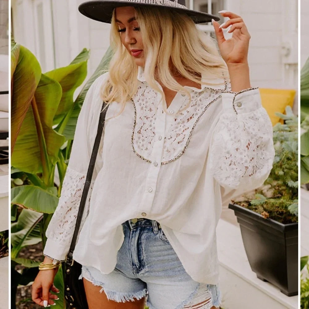 POL Enchanting Escapes Button Up In Ivory - Picture 2 of 11
